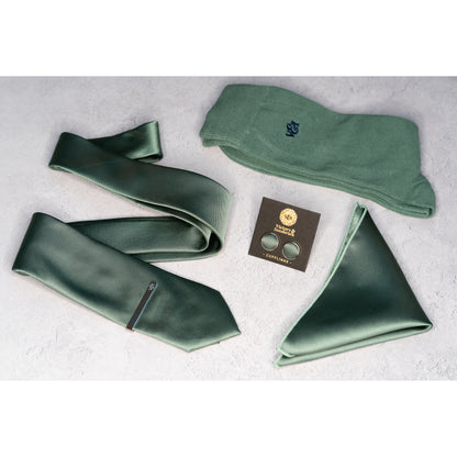 Dark Sage Green Textured Tie Set