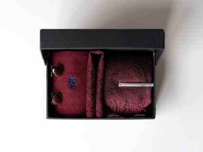 Burgundy Red Paisley Tie Gift Set