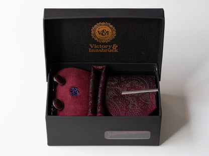 Burgundy Red Paisley Tie Gift Set