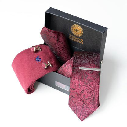 Burgundy Red Paisley Tie Gift Set